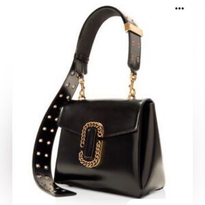 NEW Marc Jacobs Black  Polished Leather Double J St Marc Satchel Crossbody